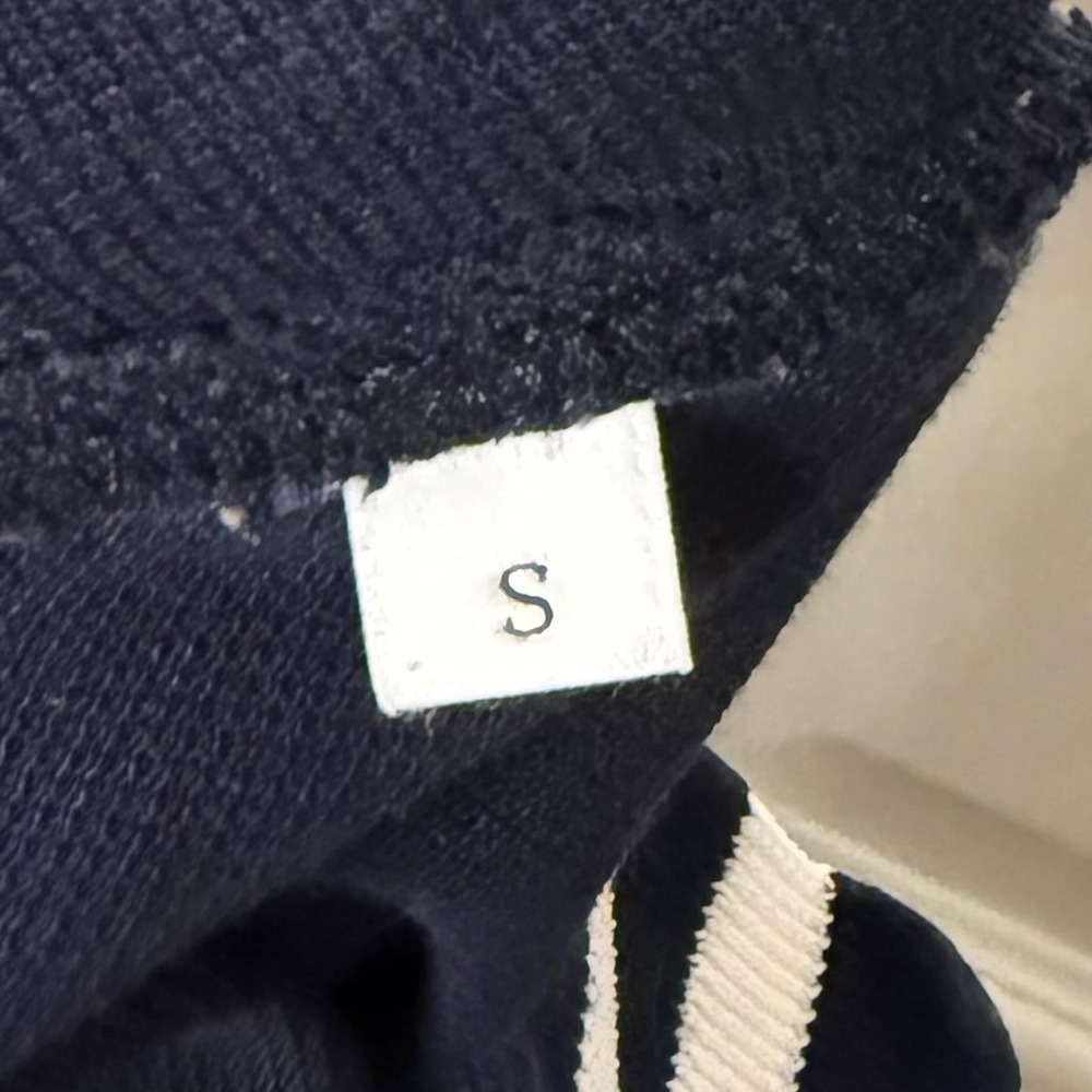 Sandro Paris Navy Blue White Striped Collar Short Sleeve Slim Polo Shirt Mens S - Picture 3 of 9